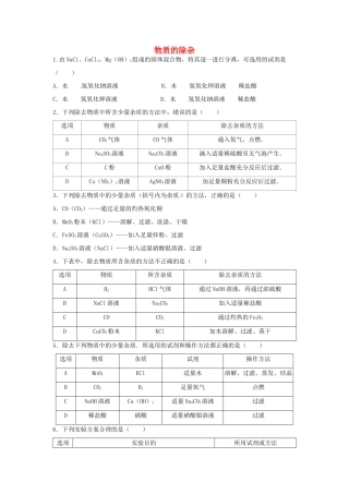 山东省济宁市任城区中考化学专题复习 物质的除杂试卷