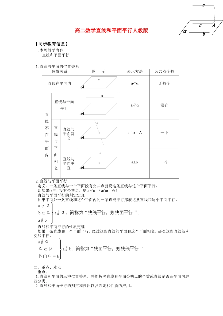 高二数学直线和平面平行人教版_第1页