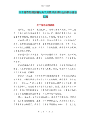 关于青春的演讲稿与关于风险评估推进会的领导讲话汇编