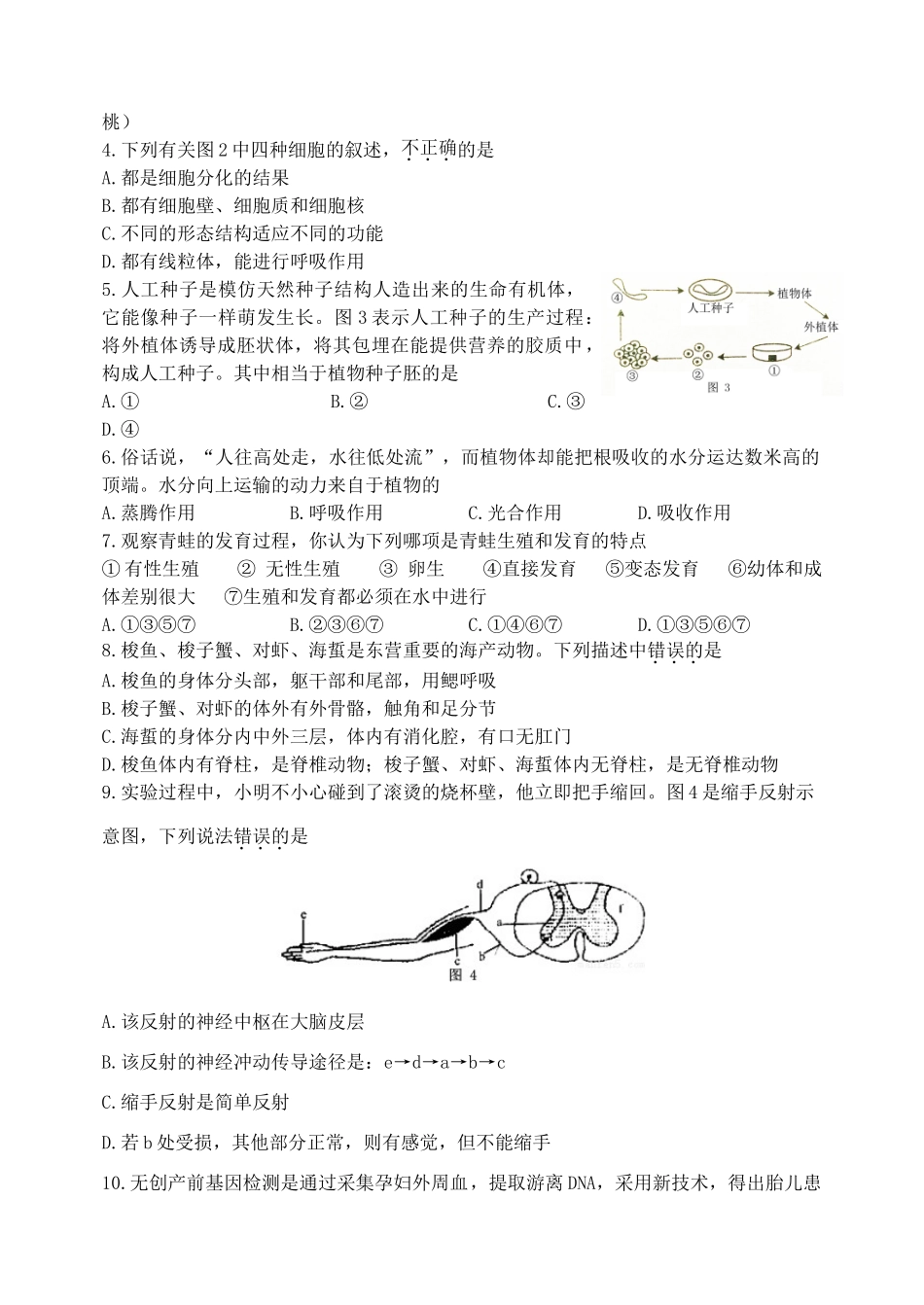 初中生物4月学业水平模拟考试试题_第2页