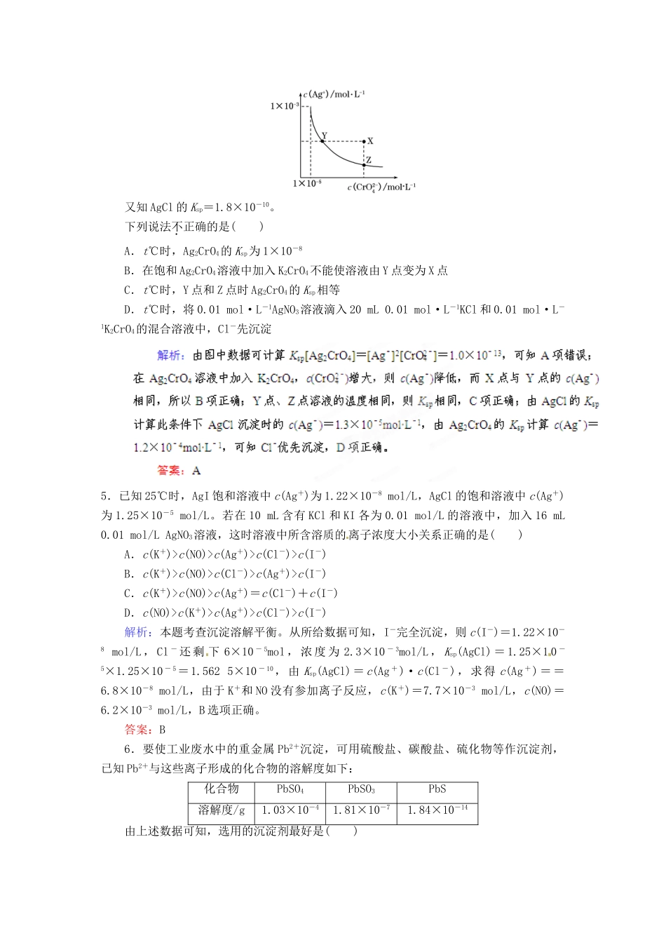 【优化指导】高考化学总复习 课时作业26 难溶电解质的溶解平衡 人教版_第2页