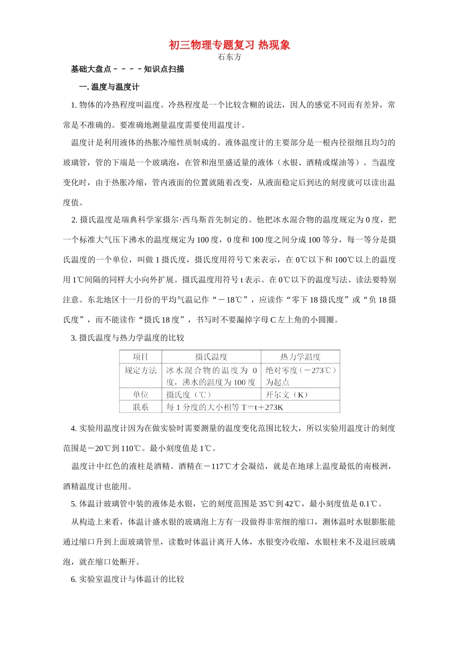 初三物理专题复习 热现象 专题辅导 不分版本 试题_第1页