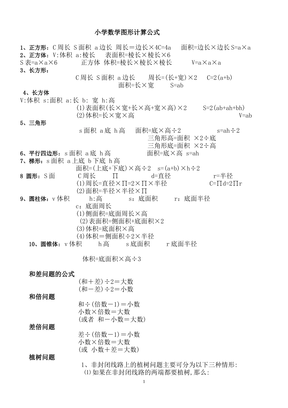小学数学公式表_第1页