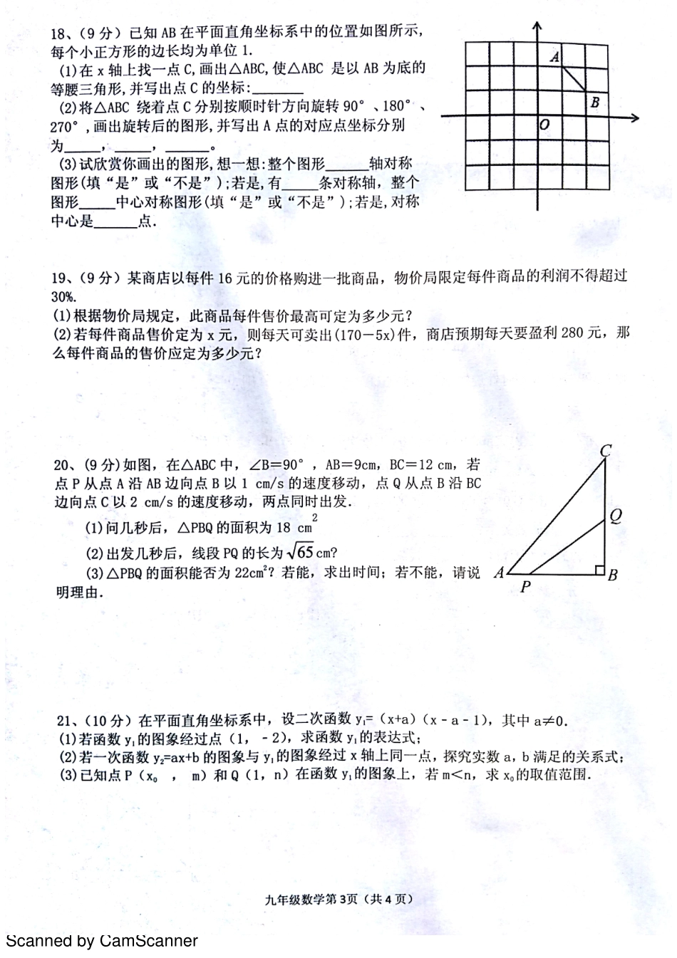 九年级数学上学期期中试卷(pdf) 新人教版 河南省信阳市罗山县九年级数学上学期期中试卷(pdf) 新人教版_第3页