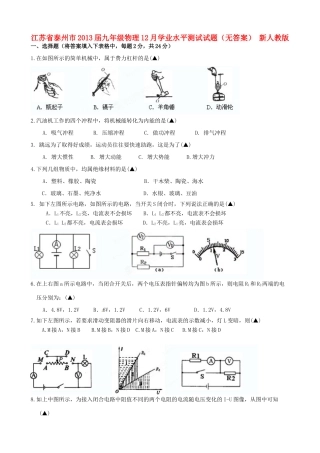 九年级物理12月学业水平测试试卷 新人教版试卷
