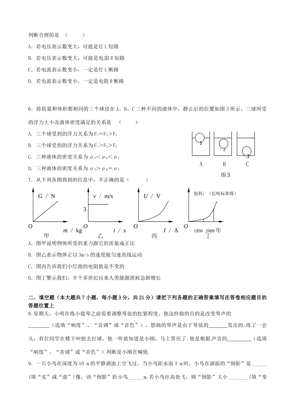 九年级物理下学期第一次模拟考试试卷试卷_第2页