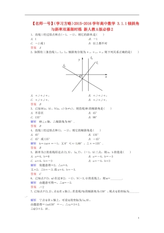 高中数学 3.1.1倾斜角与斜率双基限时练 新人教A版必修2-新人教A版高二必修2数学试题