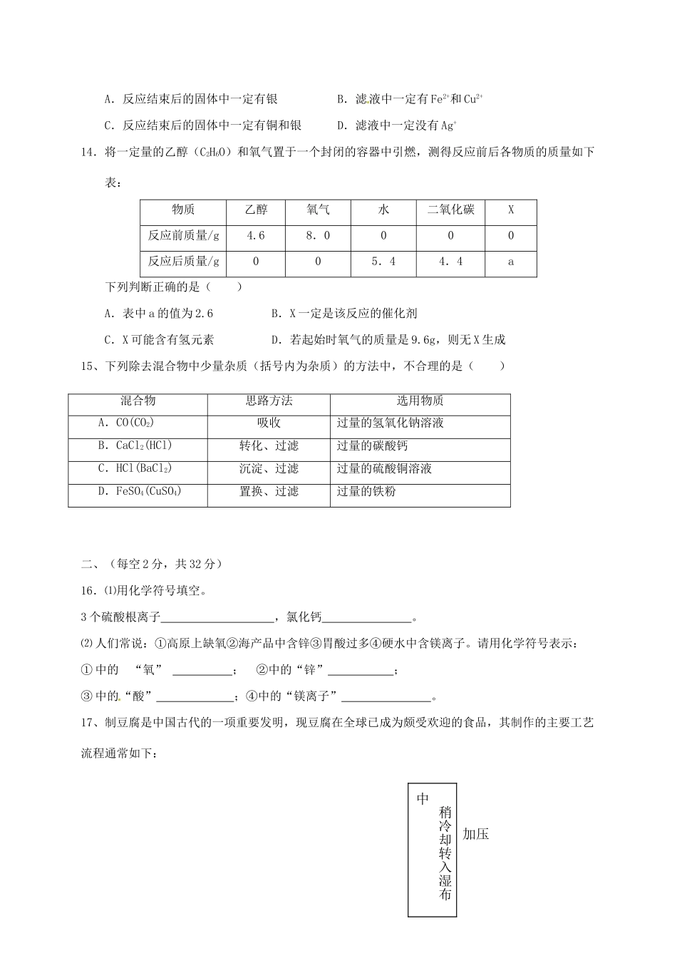初中化学学业水平模拟考试试题(二) 试题_第3页
