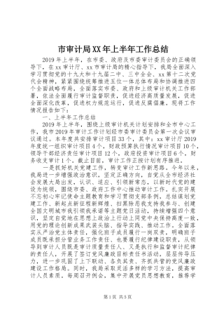 市审计局XX年上半年工作总结 
