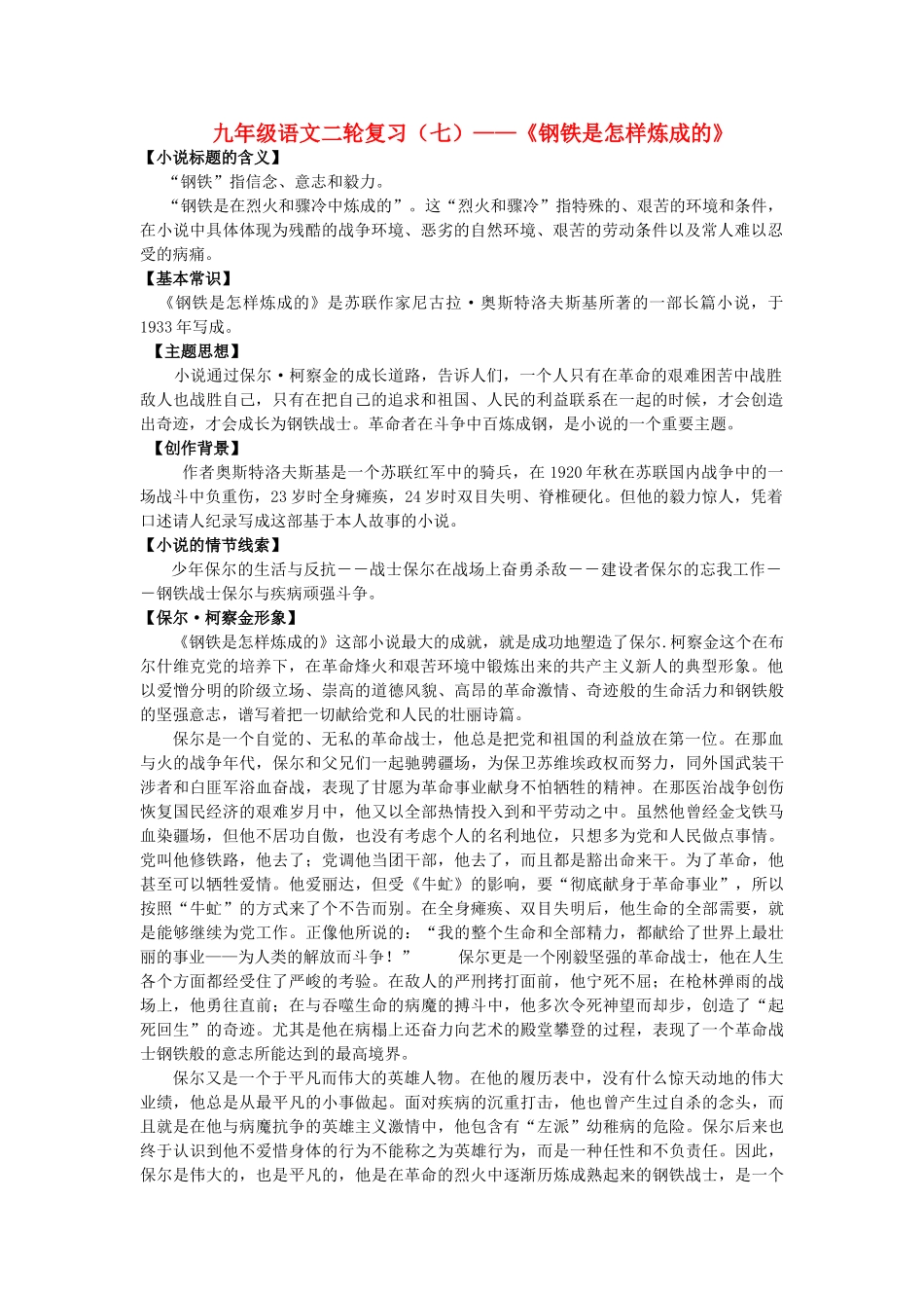 中考语文复习资料 名著 钢铁 水浒试卷_第1页