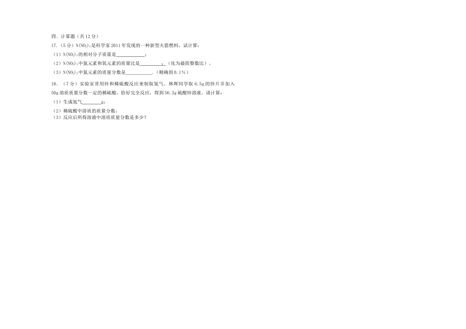九年级化学下学期第一阶段考试试卷 新人教版试卷_第3页