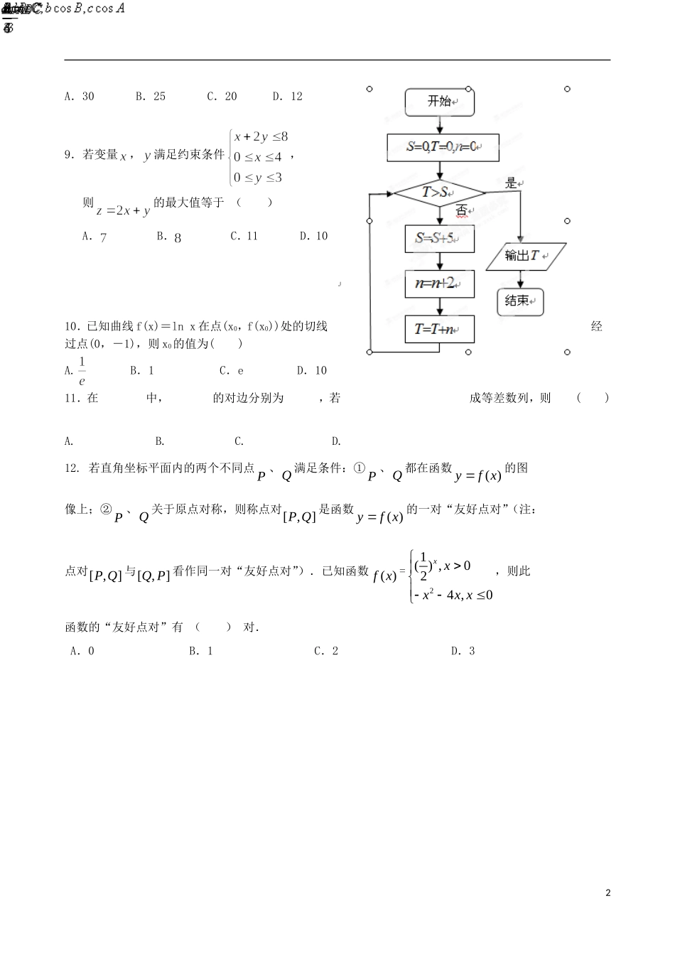 高二数学6月月考试题 文-人教版高二全册数学试题_第2页