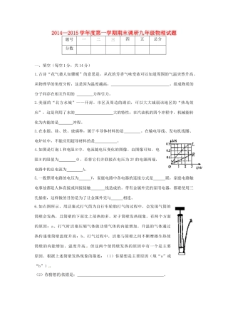 九年级物理上学期期末调研试卷(无答案) 新人教版试卷