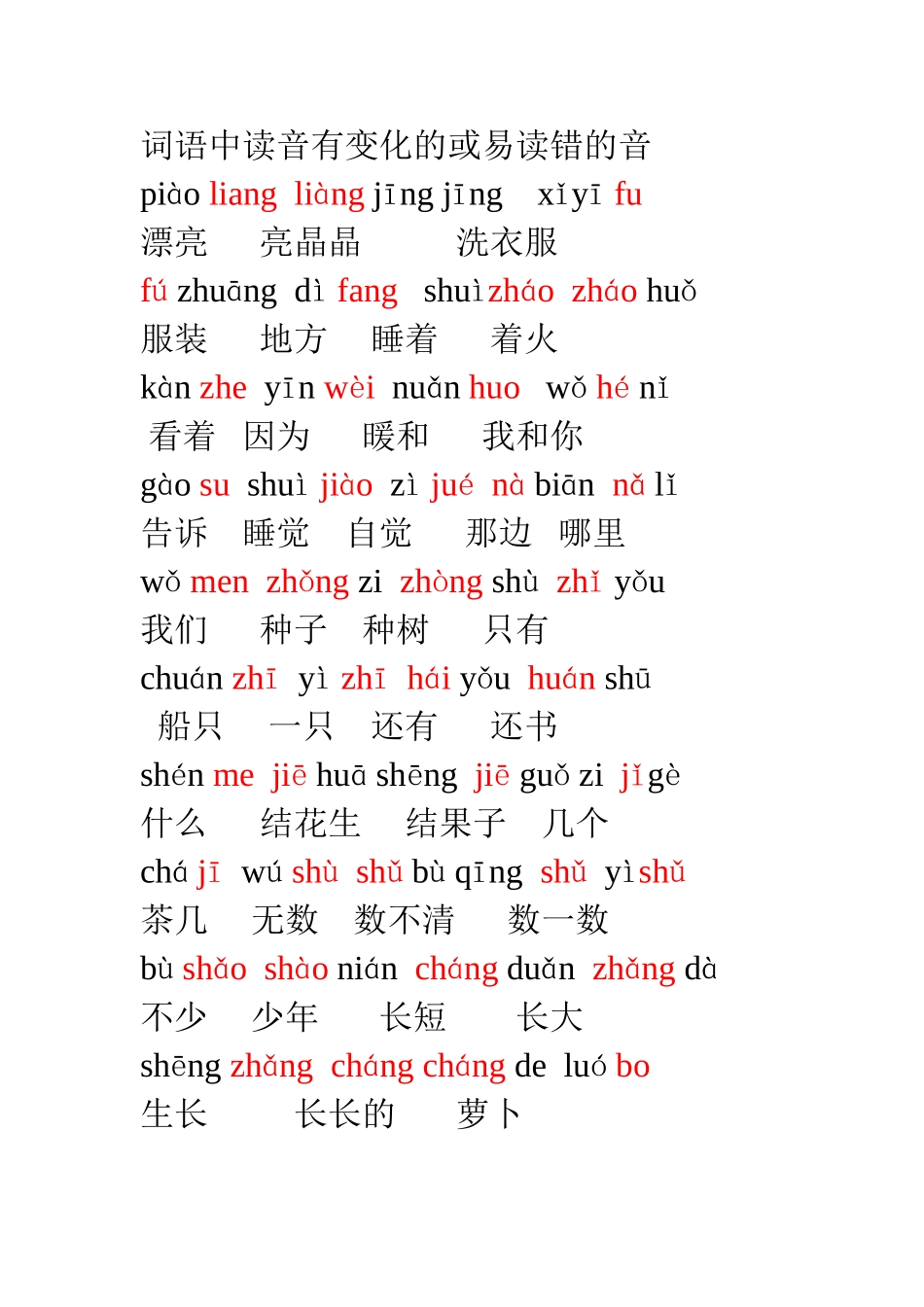 词语中读音有变化的或易读错的音_第1页