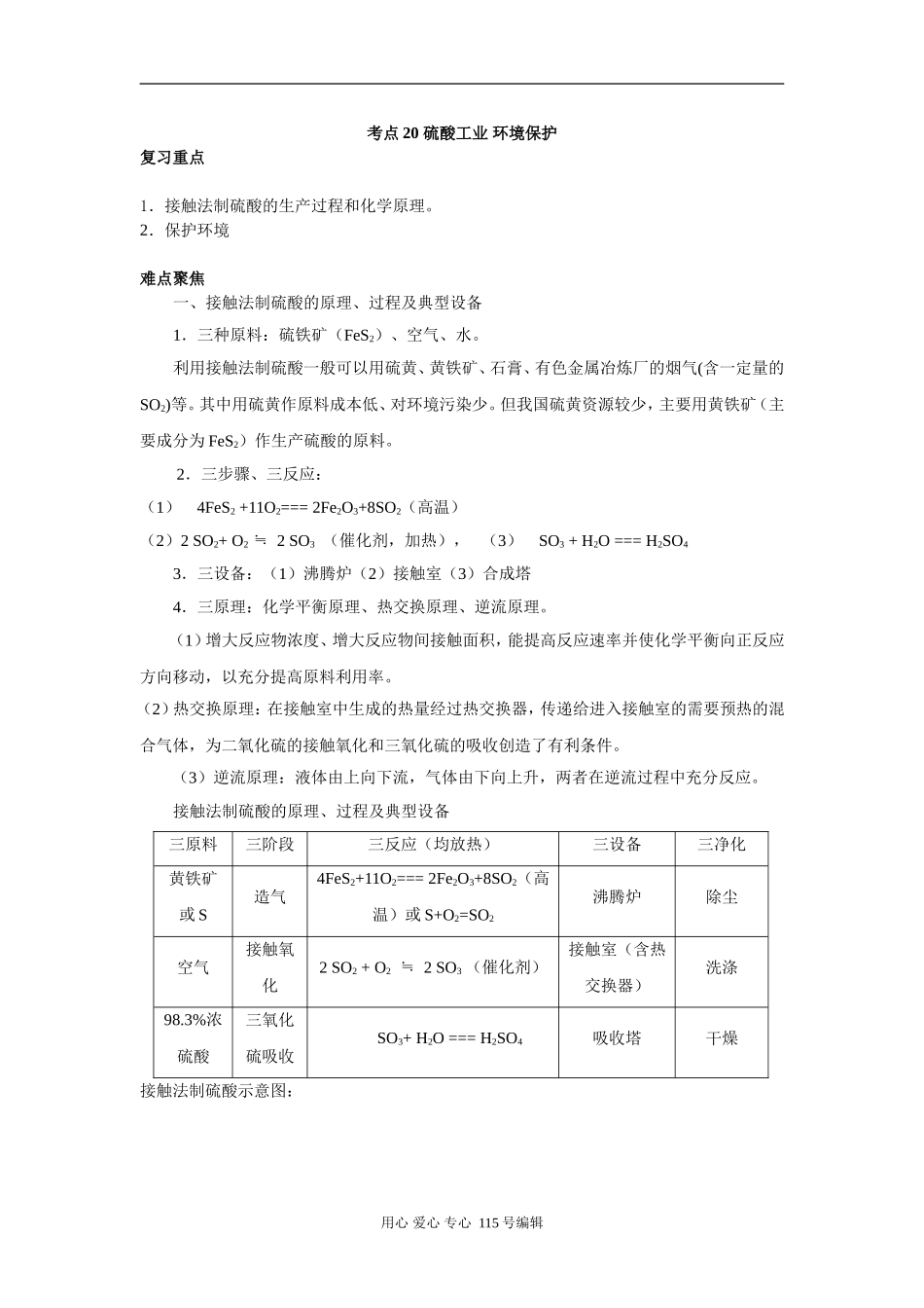 考点20 硫酸工业 环境保护_第1页