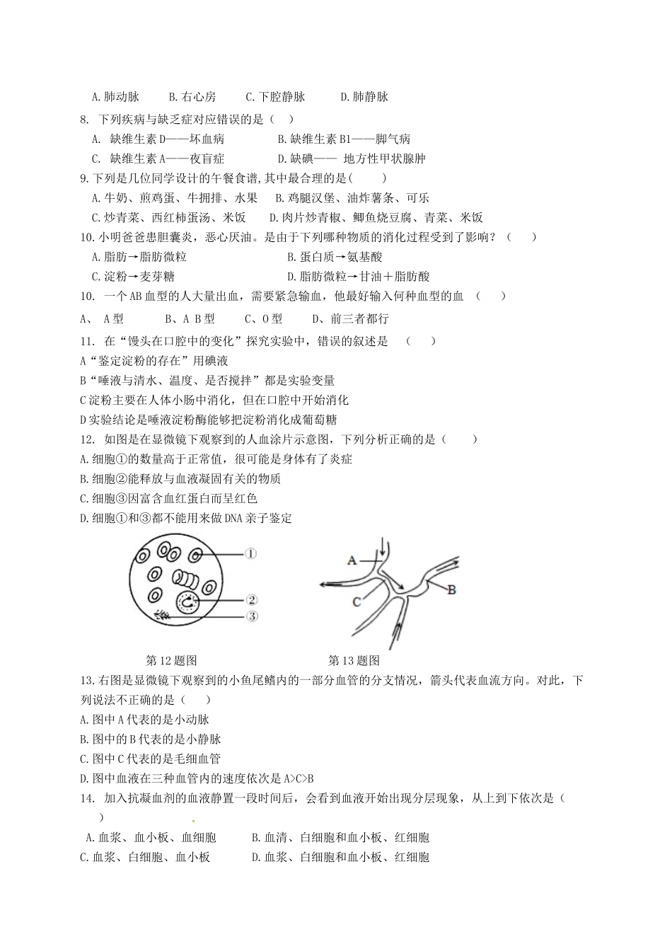 山东省聊城市茌平县七年级生物下学期期末检测试卷 新人教版试卷_第2页