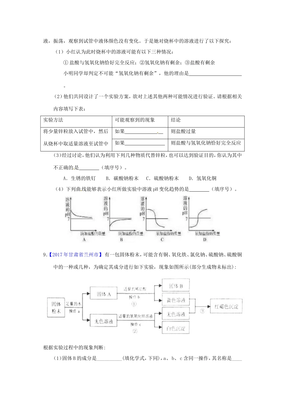 决胜中考化学压轴题揭秘 专题10 酸碱盐性质的探究(中考题，无答案) 试题_第2页