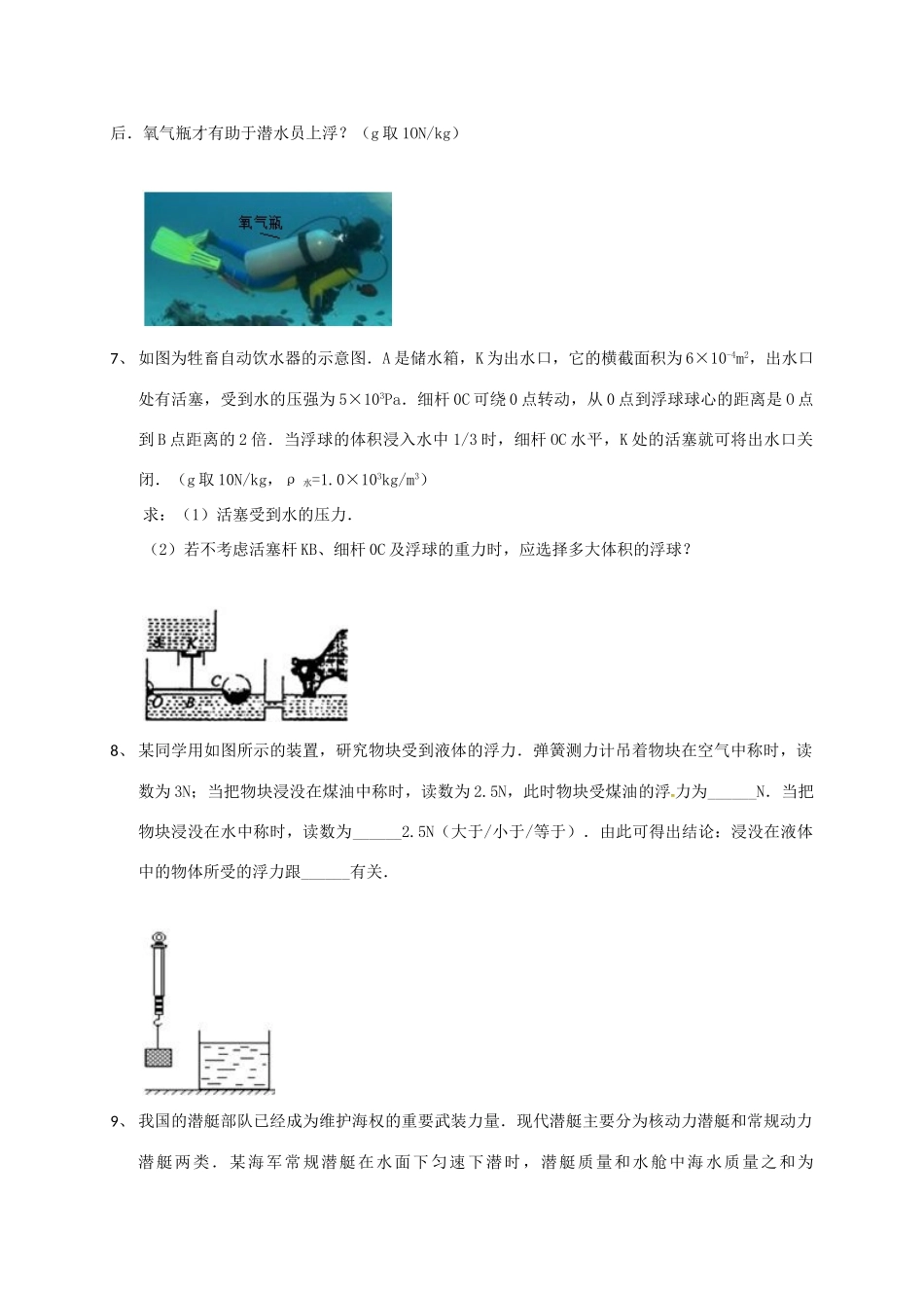 吉林省吉林市中考物理总复习 浮力实验试卷18 新人教版试卷_第3页