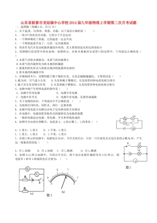 山东省新泰市龙廷镇中心学校九年级物理上学期第二次月考试卷试卷