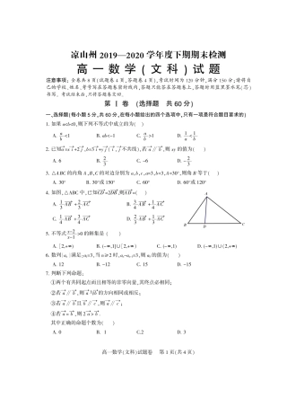 四川省凉山州高一数学下学期期末考试试卷 文(PDF)试卷