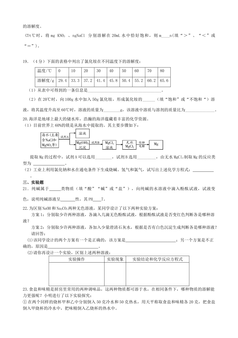 九年级化学下册 第八单元 海水中的化学测试卷(新版)鲁教版试卷_第3页