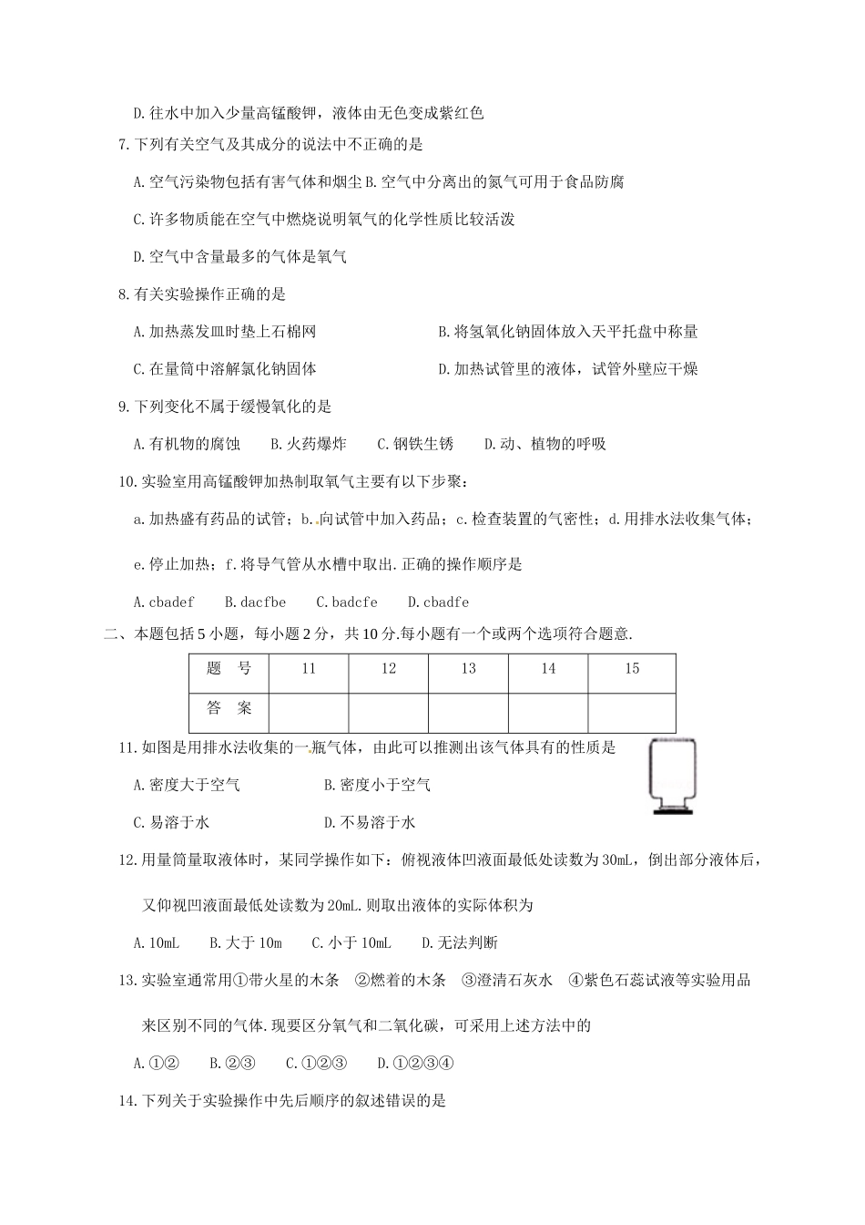 初中届九年级化学10月月考试题(无答案) 新人教版 试题_第2页