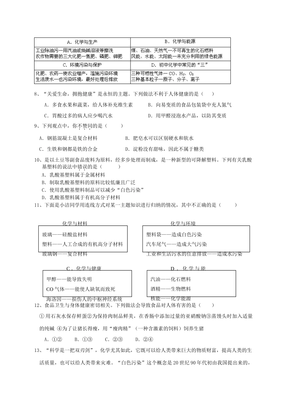 九年级化学 单元测试卷 人教新课标版试卷_第2页