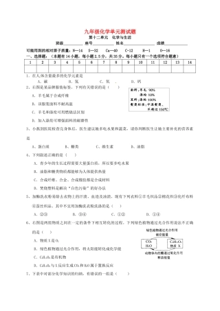 九年级化学 单元测试卷 人教新课标版试卷