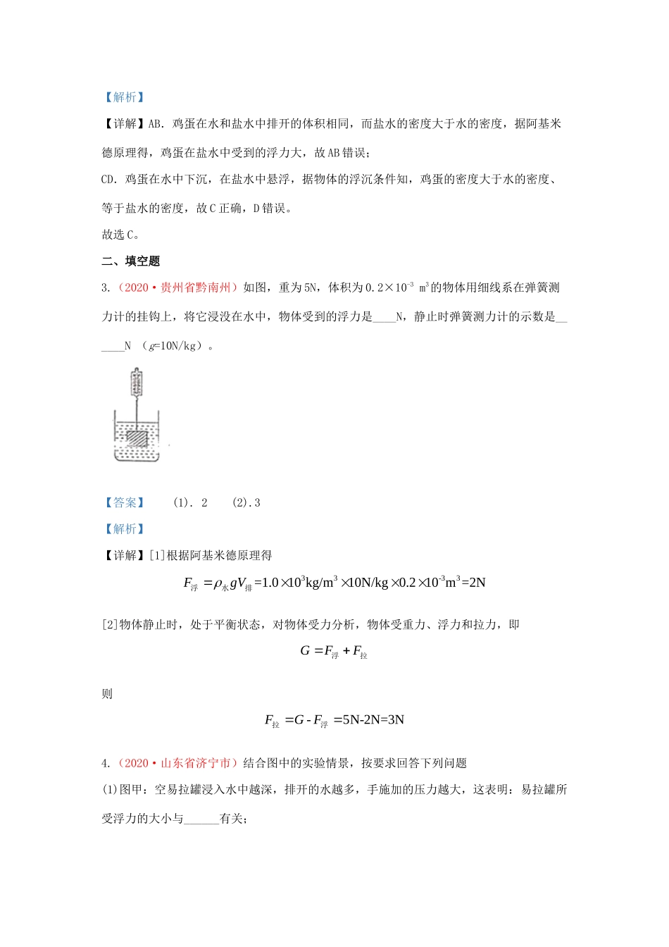 各地中考物理真题分类汇编(第1期)专题10 浮力试卷_第2页