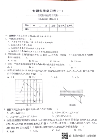 山东省济宁市梁山县八年级数学上册 期末专题 三角形与全等三角形归类复习卷(pdf，无答案)(新版)新人教版试卷