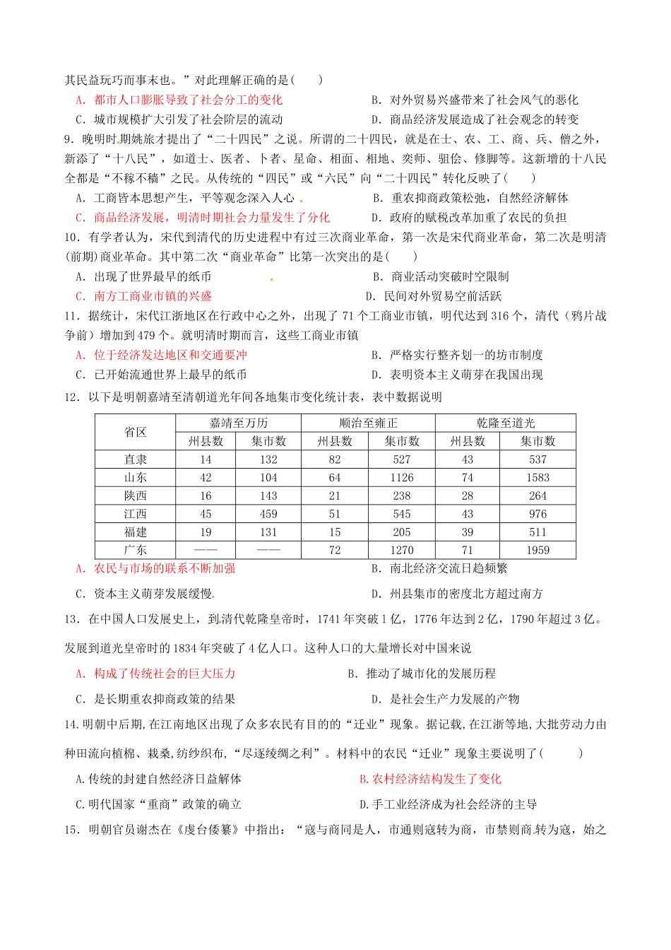 高中历史 古代经济专题训练（二）人民版必修2-人民版高一必修2历史试题_第2页