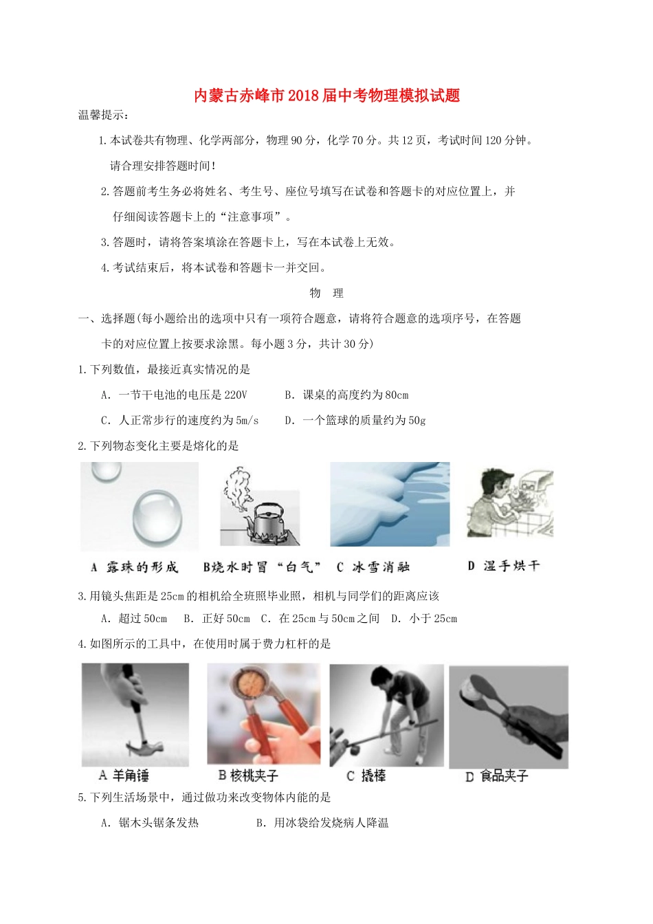 中考物理模拟试卷_第1页
