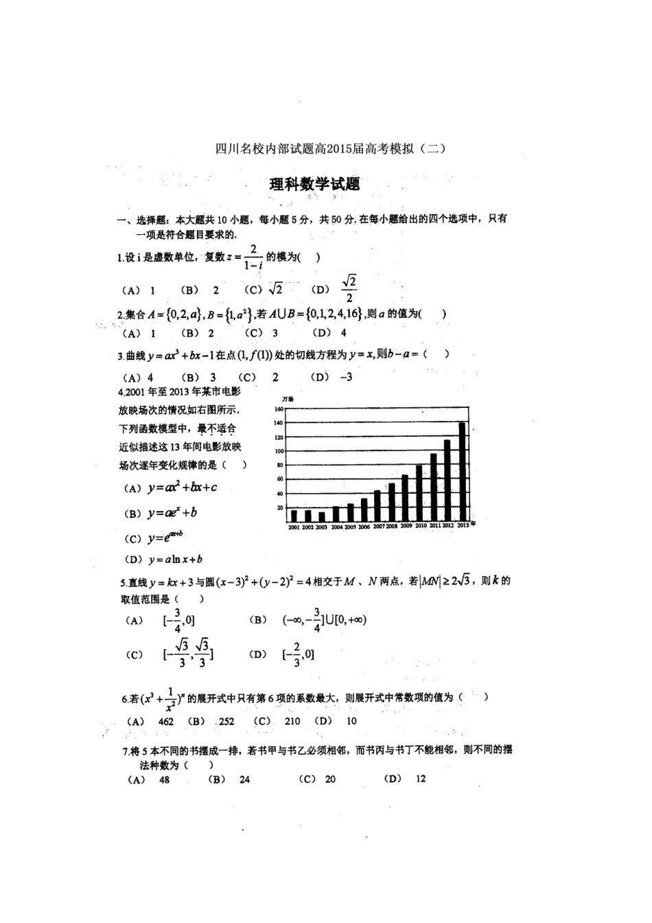 四川省名校内部高三数学考前模拟试卷(二)理试卷_第1页