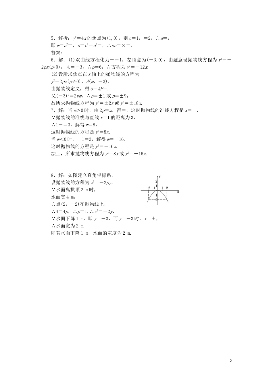 高中数学 课时跟踪训练（十二）抛物线的标准方程（含解析）苏教版选修2-1-苏教版高二选修2-1数学试题_第2页