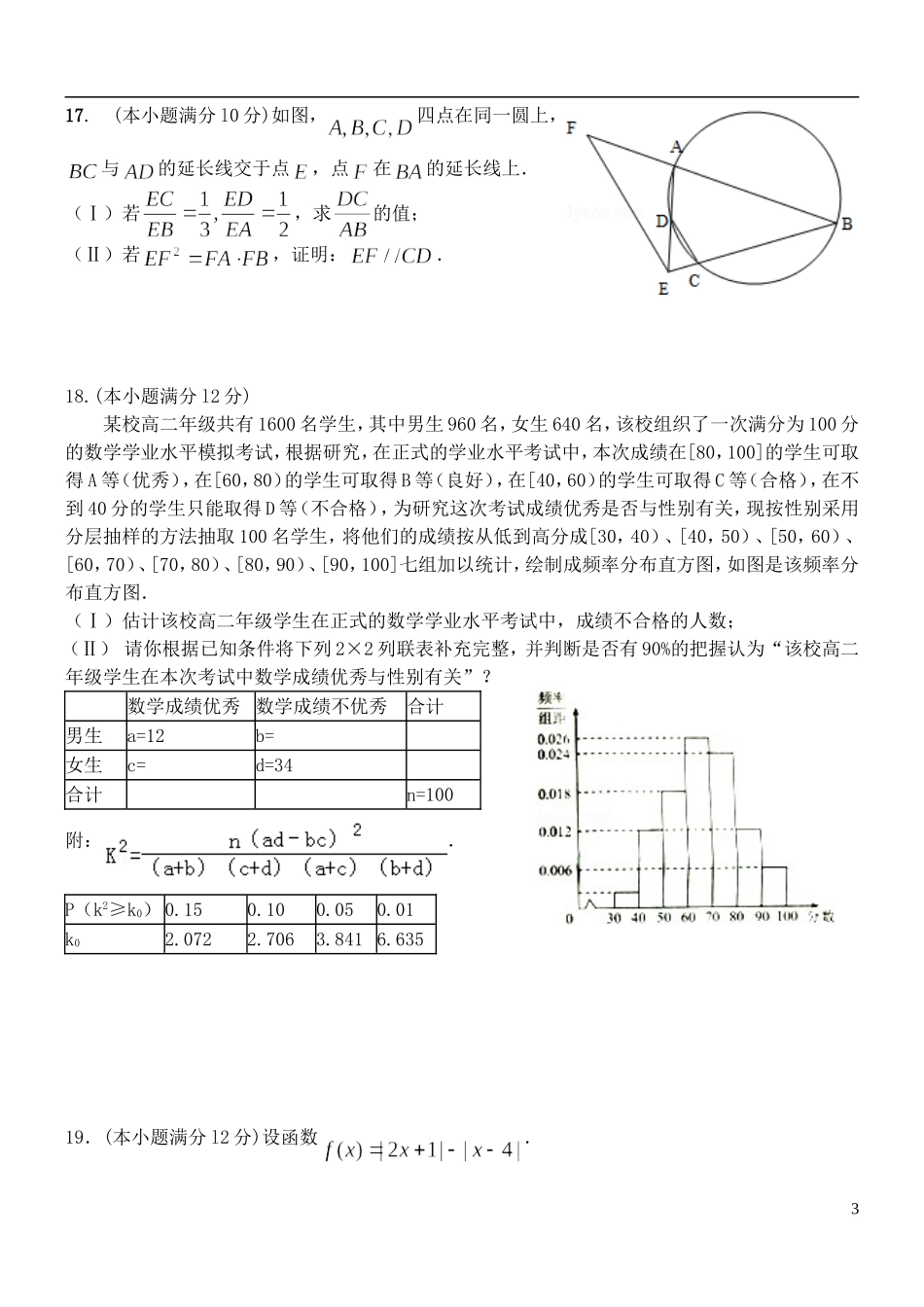 高二数学下学期第一阶段考试（期中）试题 文-人教版高二全册数学试题_第3页