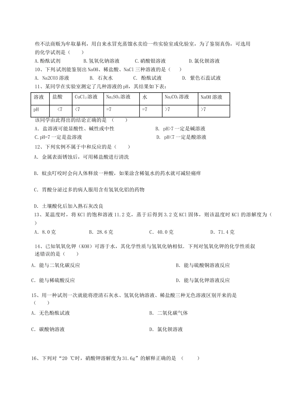九年级化学下学期第2周周考试卷试卷_第2页