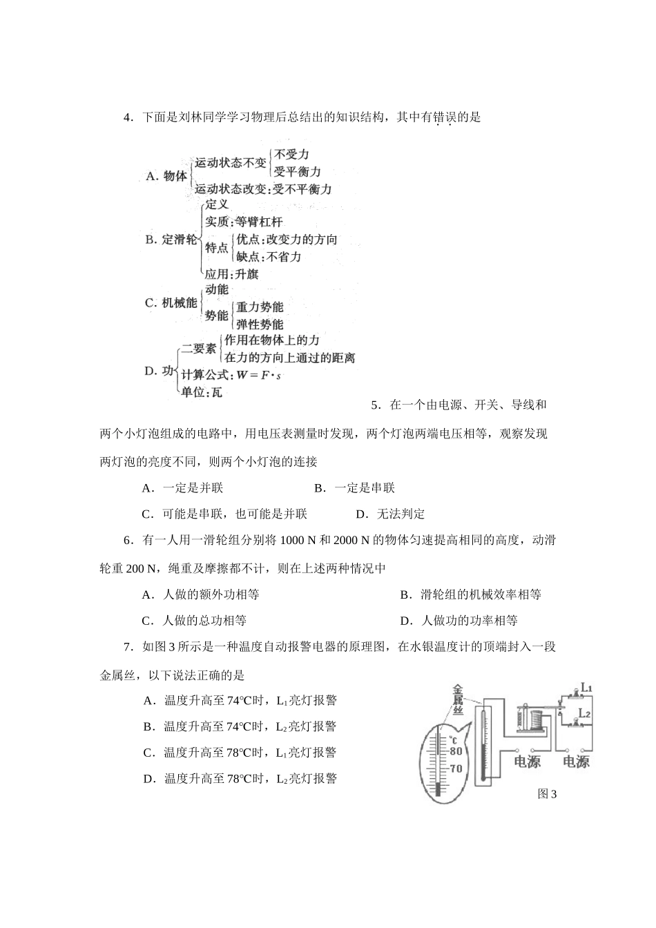 初中毕业生学业考试模拟试卷物理试题  试题_第2页