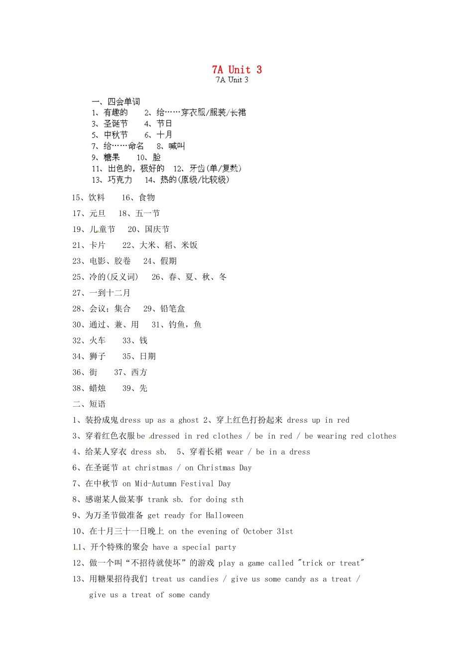 中考英语总复习 7A Unit 3试卷_第1页