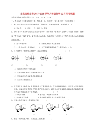 山东省乳山市 八年级化学12月月考试卷 鲁教版五四制试卷