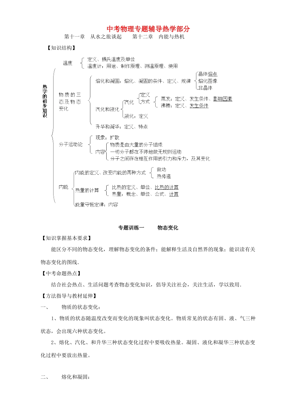 中考物理专题辅导热学部分 上海科技版试卷_第1页