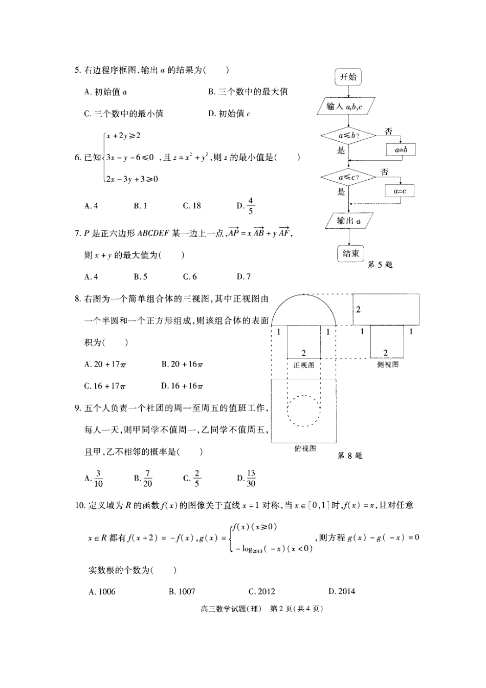 安徽省合肥市高三数学第三次模拟试卷 理(扫描版)新人教A版试卷_第2页