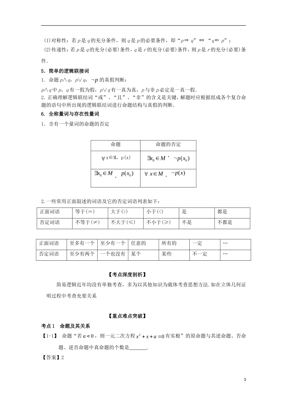 （江苏版）高考数学一轮复习 专题1.2 常用逻辑用语（讲）-江苏版高三全册数学试题_第3页