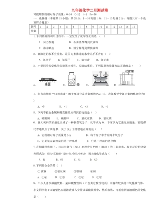 九年级化学2月检测试卷试卷