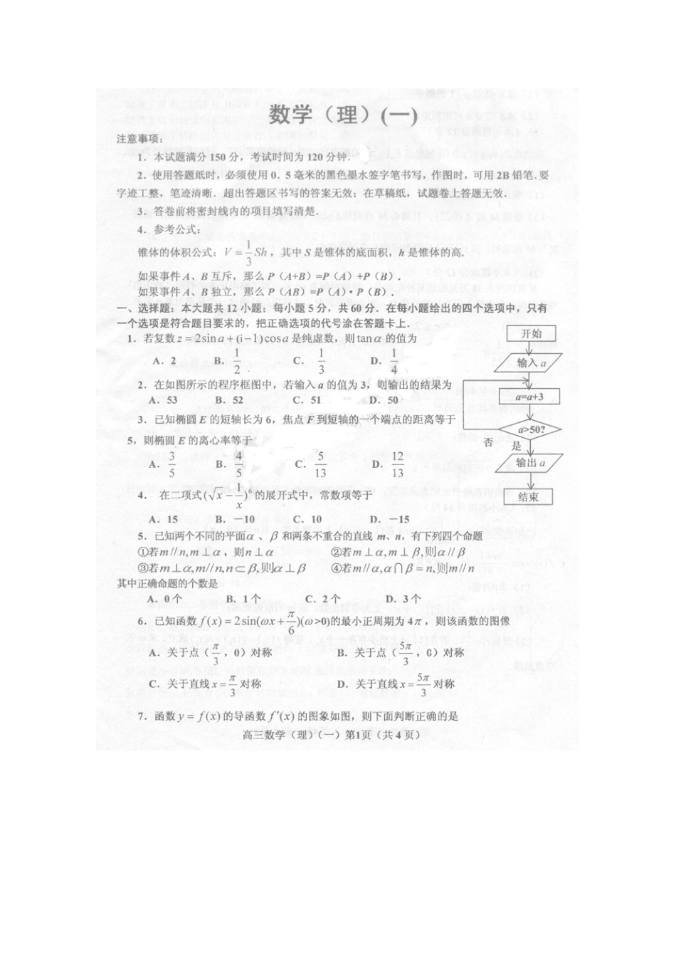 山东省烟台市高三数学第二次高考模拟考试 理新人教版试卷_第1页