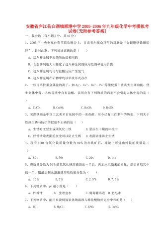 九年级化学中考模拟考试卷[无附参考答案]试卷