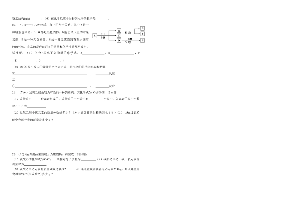 九年级化学上册 第四单元物质构成的奥秘单元测试卷 人教新课标版试卷_第2页