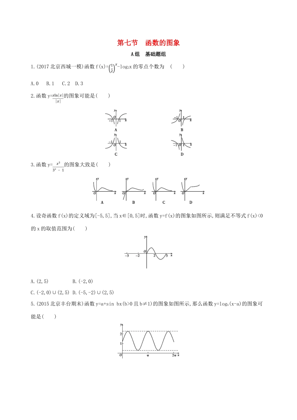 （北京专用）高考数学一轮复习 第二章 函数 第七节 函数的图象夯基提能作业本 文-人教版高三全册数学试题_第1页