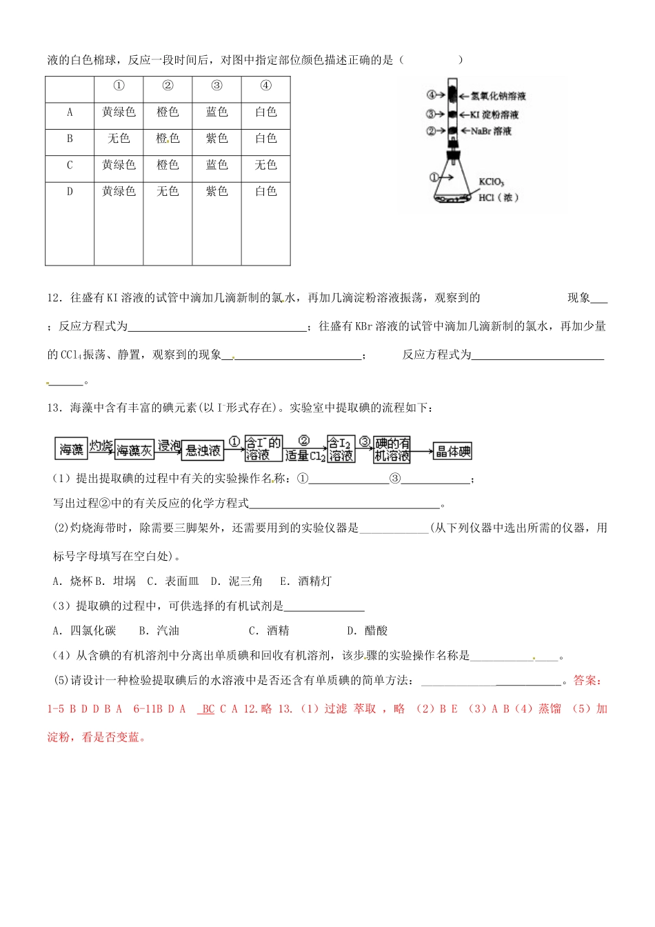 浙江省温州市高一化学《溴碘的提取》练习 新人教版_第2页