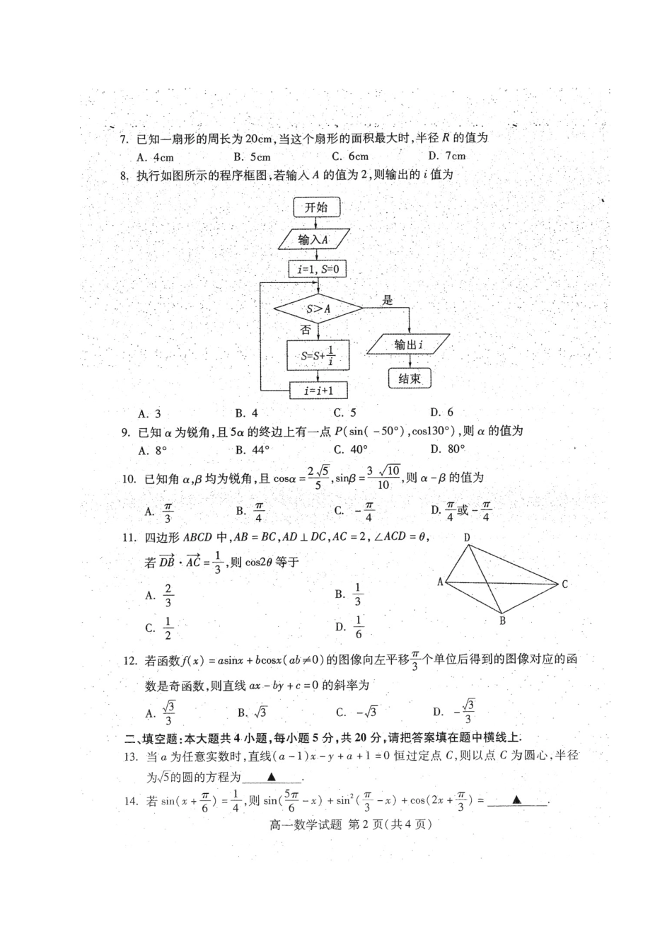 山东省泰安市高一数学下学期期末考试试卷试卷_第2页