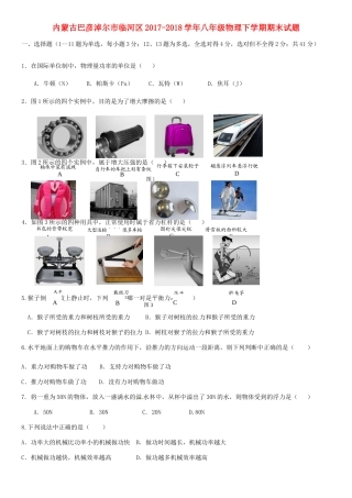 内蒙古巴彦淖尔市临河区 八年级物理下学期期末试题 新人教版 试题